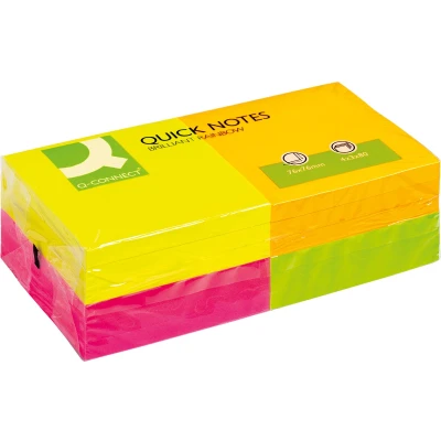 Afbeelding van Q CONNECT Quick Notes, ft 76 x mm, 80 vel, pak van 12 blokken in 4 neonkleuren memoblok