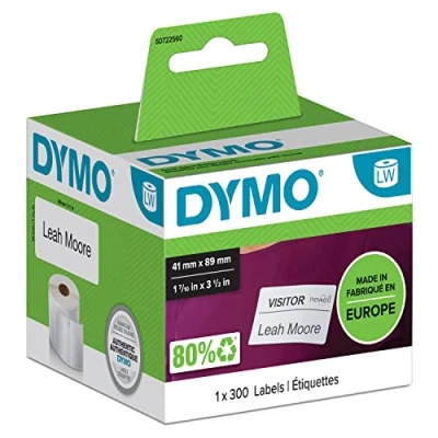 Afbeelding van DYMO Authentieke LabelWriter kleine naambadgelabels 41 mm x 89 Zelfklevend Rol van 300 gemakkelijk te verwijderen labels Voor labelmakers Gemaakt in Europa