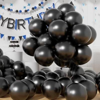 Afbeelding van AULE zwarte metallic ballonnen, 30 cm, 50 stuks latexballonnen, chroom helium glanzend, dikkere ballon, perfecte feestdecoratie voor gelukkige verjaardag, bruidsdouche, afstuderen