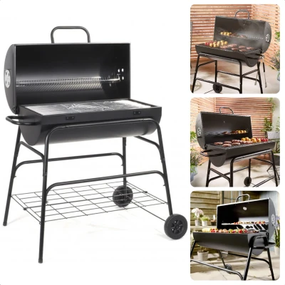 Afbeelding van Cheqo Grote Verrijdbare Cilinder BBQ op Wielen met Verstelbare Ventilatieroosters Houtskool Barbecue Houtskoolbarbecue