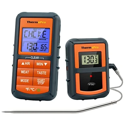 Afbeelding van ThermoPro TP07 Draadloze keuken voedsel koken thermometer voor BBQ roker grill oven vlees met timer functies, 300 voet bereik, batterijen inbegrepen