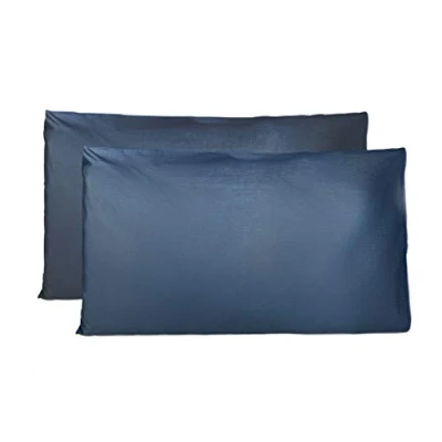 Afbeelding van Paar kussenslopen 100% Pure katoen 40x70 CM, Set van 2 Bed Kussen Stoffen Gemaakt in Italië, Tassluiting, Solid Color, Standaard Maat met Marineblauw
