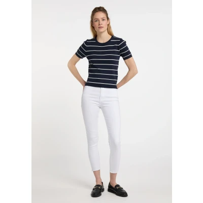 Afbeelding van Dreimaster Maritim Dames Trui Met Korte Mouwen SCHMUDDELWEDDA M/L / Marine Off White 50% Viscose 28% Polyester 22% Nylon
