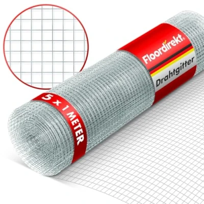 Afbeelding van Floordirekt Draadgaas fijnmazig maaswijdte 6,3 mm verzinkt 100 cm hoogte x 5 m lengte rol extra lang metalen gaas als volièregaas, konijnengaas, woelmuizenrooster voor verhoogde bloembedden