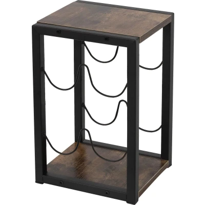 Afbeelding van Wijnrek voor 4 flessen 37,5 cm hoog vrijstaand vintage flessenrek van hout &amp; staal ML design
