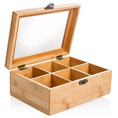 Afbeelding van Premium theebox met 6 vakken, 21,7 x 16 9 cm, bamboe, lichtbruin