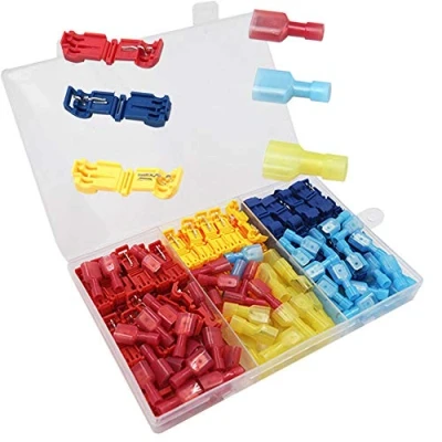 Afbeelding van senven Elec 130 stuks (65 paar) geavanceerde T Tap aansluitklemmen, aftakverbinder, snelkoppeling + volledig geïsoleerde platte stekker, rood, 50 stuks, blauw, geel, 30