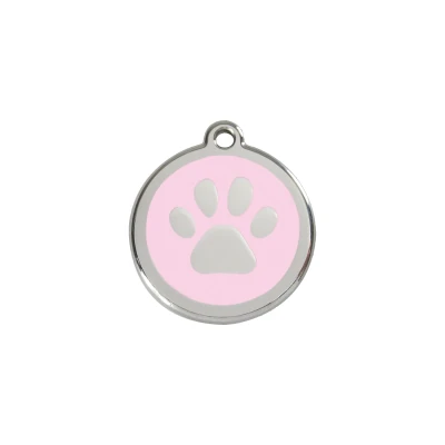Afbeelding van Paw Print Pink roestvrijstalen hondenpenning small/klein dia. 2 cm RedDingo