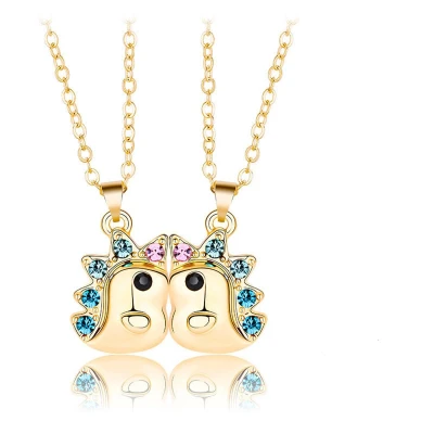 Afbeelding van Bixorp Friends BFF Ketting voor 2 met Dinosaurussen Goudkleurig Blauwe Zirkonia Kristalletjes Magnetische Vriendschapsketting Twee Helften Best Vriendschap Cadeau