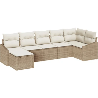 Afbeelding van vidaXL 7 delige tuinset met kussens in beige poly rattan