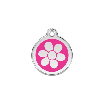 Afbeelding van Flower Hot Pink roestvrijstalen hondenpenning small/klein dia. 2 cm RedDingo