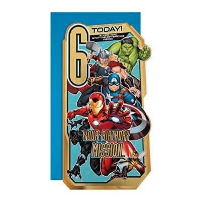 Afbeelding van Hallmark 6e verjaardagskaart Gestanst Marvel Avengers ontwerp
