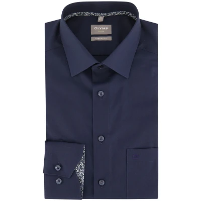 Afbeelding van Olymp overhemd heren Luxor Comfort fit strijkvrij wijde donkerblauw effen