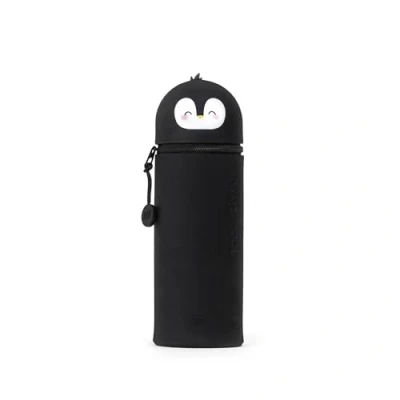 Afbeelding van LEGAMI 2 in 1 etui van zachte siliconen Kawaii, penhouder, ritssluiting, pennenzak, potloden, markers, H 18,5 cm, Penguin