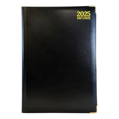 Afbeelding van 2024 A5 Dag A Pagina FSC gecertificeerd 80GSM Papier Vergulde Randen Dagboek Zwart 21cmx15cm