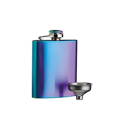 Afbeelding van Barcraft Heupfles 100 Ml 7 X 9,5 Cm Rvs Zilver/paars