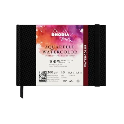 Afbeelding van RHODIA TOUCH 116154C Aquarelnotitieboek, 100% katoen, satijnkorrel, 300 g/m², A6, liggend formaat, 40 pagina&#039;s niet microgeperforeerd, hardboekje Watercolor Book