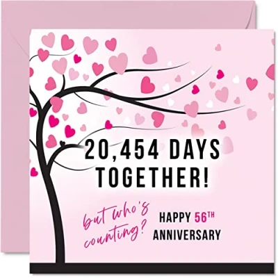 Afbeelding van Grappige 56 jarig jubileum kaart voor vrouw of echtgenoot 20454 dagen samen I love you cadeaus, gelukkige 56e huwelijksverjaardag kaarten partner, 145 mm x wenskaarten zesenvijftig jubilea