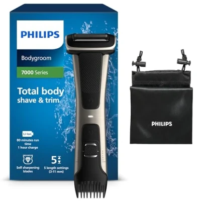 Afbeelding van Philips Bodygroom Series 7000 te gebruiken onder de douche 80 Minuten draadloos Dubbelzijdig ontwerp 5 Instelbare lengteinstellingen Ergonomische handgreep BG7025/15