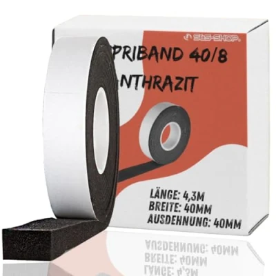 Afbeelding van S&amp;S Shop Compriband 4,3 m lang, 40/8 antraciet, uitgebreid van 8 naar 40 mm, voegbreedte rolbreedte acryl 300, voegband, bronband, afdichtband