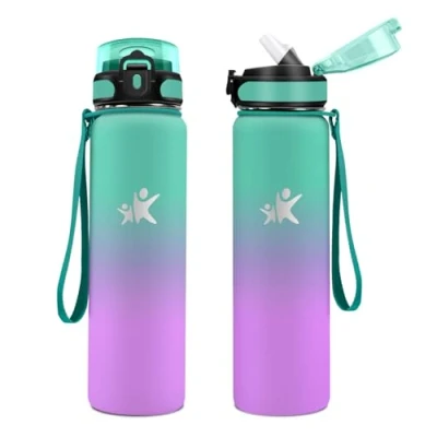 Afbeelding van KollyKolla gimnasio Drinkfles van roestvrij staal, 1 liter, thermofles met rietje, herbruikbaar, gemakkelijk te openen, lekvrij, BPA vrij, voor camping, school,