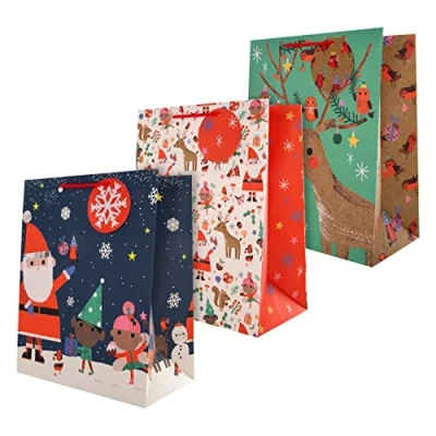 Afbeelding van Hallmark Kerstcadeauzakjes Pak van 3 grote tassen in feestelijke kerst en rendierontwerpen