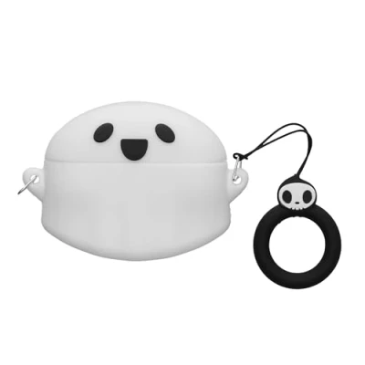 Afbeelding van kwmobile Hoes geschikt voor Xiaomi Redmi Buds 4 Pro Siliconen cover oordopjes in wit / zwart Spookje design