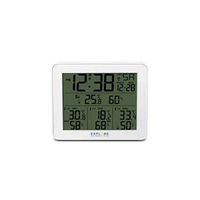 Afbeelding van Explore Scientific WSH4003 Draadloos weerstation met alarm, blauw display achtergrondverlichting temperatuur/luchtvochtigheid int/ext, historische gegevensopslag, 3 sensoren inbegrepen, wit