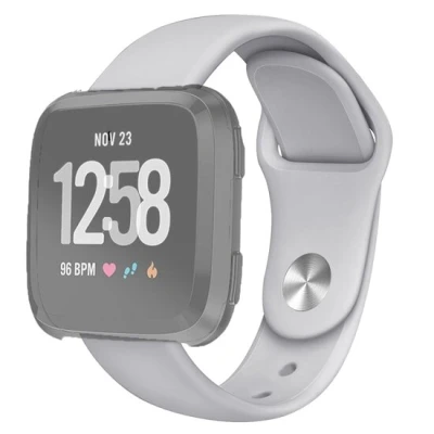 Afbeelding van Fitbit Versa 1 / 2 &amp; Lite siliconen bandje Maat: Large Grijs