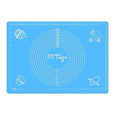 Afbeelding van Seifenprofis Pritogo Bakmat, 65 x 45 cm, blauw, siliconen mat met schaal, bakonderlegger, deegmat, rolmat, anti aanbaklaag, extra stabiel, antislip