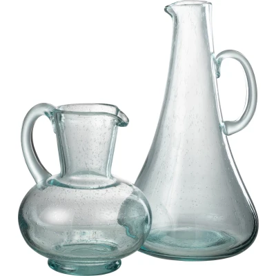 Afbeelding van J Line Lang karaf glas transparant &amp; lichtblauw woonaccessoires
