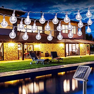 Afbeelding van BrizLabs Lichtketting op zonne energie voor buiten, 30 leds, kristallen ballen, 4,5 m, 8 modi, waterdicht, verlichting tuin, terras, bomen, binnenplaats, feest, decoratie, koudwit