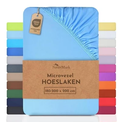 Afbeelding van NatureMark speciale aanbieding!!! Microvezel SPANNBETTLAKEN voor een prijs! vele maten en kleuren merkartikelen (180x200 200x200 cm, lichtblauw)