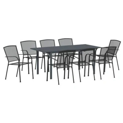 Afbeelding van vidaXL Tuin Eettafel Set 9 pcs Zwart Groot Metaal