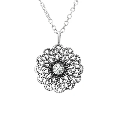 Afbeelding van ketting dames Zilveren met rijk bewerkte hanger kristal WeLoveSilver
