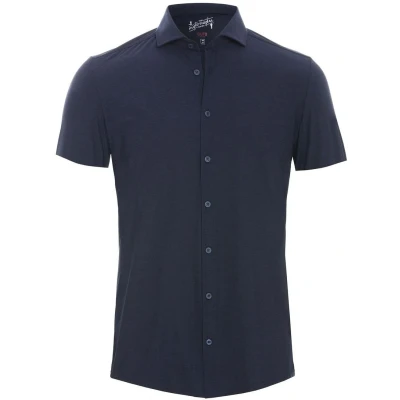 Afbeelding van Pure Short Sleeve The Functional Shirt Navy maat 39 Heren Overhemden Casual Streep met Modern fit Pasvorm Stretch