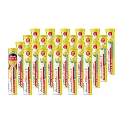 Afbeelding van vitamine C bruistabletten 24x20 = 480 stuks Citroensmaak 180 mg suikervrij T&amp;D Pharma German Vitamin Made in Germany