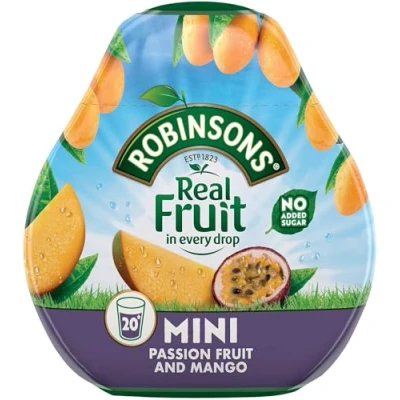 Afbeelding van Robinsons Mini Geen toegevoegde suiker Caloriearm Passiefruit en mango Maakt 20 dranken per verpakking, 66 ml