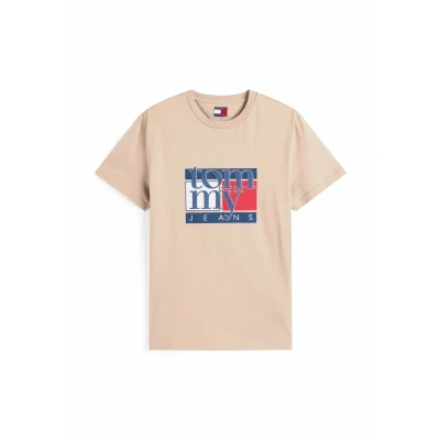 Afbeelding van Tommy Jeans SLIM FLAG TEE Tshirt print, Heren, Maat: 44, Coastal taupe