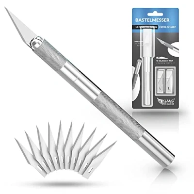 Afbeelding van Klangfeiler® Knutselmes scalpel set incl. 10 messen cutter mes snijmes voor knutselwerk met reservemesjes