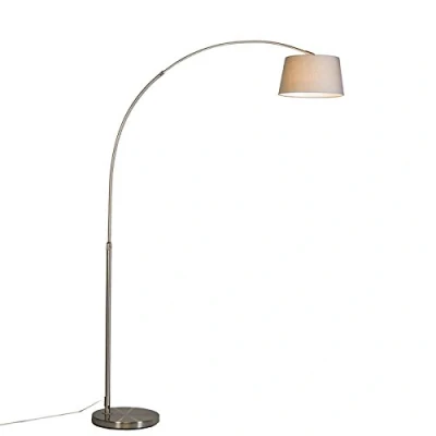 Afbeelding van QAZQA Moderne booglamp staal met grijze stoffen kap Arc Basic