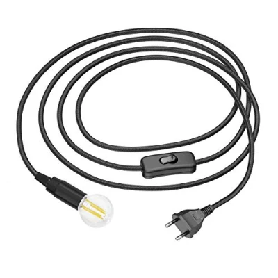Afbeelding van ledscom.de Textiel kabel LEHA met stekker en schakelaar zwart 3m incl. E14 LED lamp W, 542lm 3 level dimbaar, warm wit