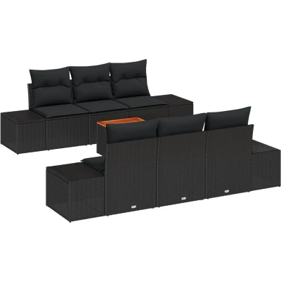 Afbeelding van vidaXL 7 delige tuinsofaset met kussens zwart poly rattan acacia