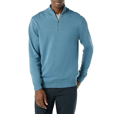Afbeelding van Amazon Essentials Heren 100% katoenen trui met kwartrits blauw, XL