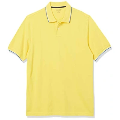 Afbeelding van Amazon Essentials Men&#039;s Poloshirt van piqué katoen met normale pasvorm (verkrijgbaar in grote en lange maten), Geel/Blauw/Wit, S