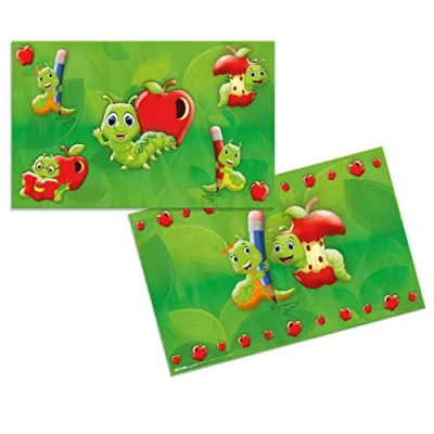 Afbeelding van HERMA 19648 bureauonderlegger kleuterschool Fritz de Worm, afwisbare voor kinderen, 55 x 35 cm, dubbelzijdig motief onderlegger meisjes en jongens