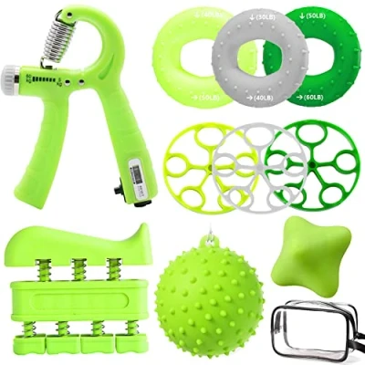 Afbeelding van Handtrainer vingertrainer set van 10, handtraining, verstelbare onderarmtrainer, vinger trainingsapparaat, massageballen, vingerstretcher, anti stressballen voor fitness, krachttraining, therapie