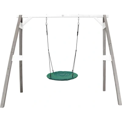 Afbeelding van AXI Nestschommel Summer met frame van hout in grijs &amp; wit Vrijstaande schommel voor kinderen nest schommelzitje