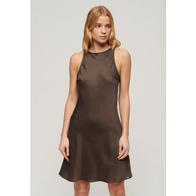 Afbeelding van Superdry Vrouwen Satijnen Racer Mini jurk Bruin Grootte: 44