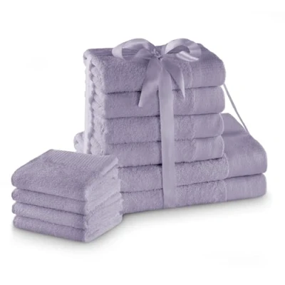 Afbeelding van AmeliaHome Handdoekenset lila 4 gastendoekjes 30x50 cm handdoeken 50x100 en 2 douchehanddoeken 70x140 100% katoen kwaliteit absorberend violet Amari